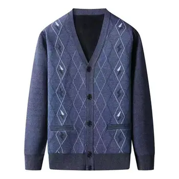  Мужской кардиган, толстый теплый плюшевый кардиган, свитер, пальто, однобортная вязаная куртка с длинным рукавом с V-образным вырезом