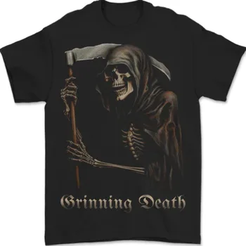  Мужская футболка Grinning Death Grim Reaper Gothic Heavy Metal Skull из 100% хлопка