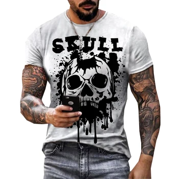 Ретро черно-белая мужская футболка с изображением черепа, мужская повседневная свободная футболка с круглым вырезом и короткими рукавами, уличная модная одежда в стиле хип-хоп