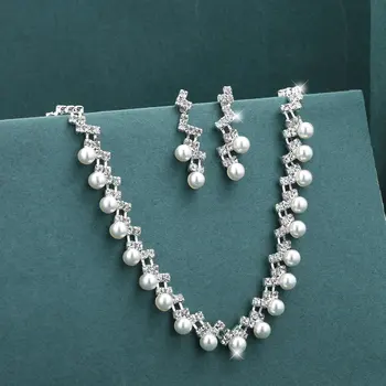  BLIJERY, Элегантные комплекты свадебных украшений для женщин, ожерелье из горного хрусталя и жемчуга, серьги, Модные комплекты свадебных украшений для выпускного вечера