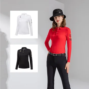  Love Golf Женские рубашки поло для гольфа с принтом с длинным рукавом, женские тонкие спортивные топы с отложным воротником, эластичная мягкая уличная блузка