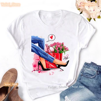  Летняя модная футболка Для девочек Love High Shoes, Футболка с Цветочным принтом, Женская футболка Shipping Is My Cardio, Женская футболка Harajuku