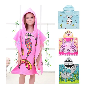  2021 Детский Милый халат с капюшоном, детские халаты, банный халат из микрофибры, мультяшные полотенца для купания на пляже для мальчиков и девочек