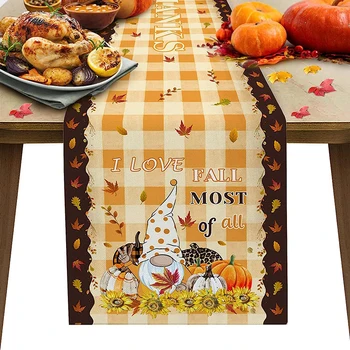 Осеннее оформление атмосферы Дня Благодарения, покрытие обеденного стола скатертью из полиэстера с принтом тыквы и кленового листа, настольный флаг из полиэстера 33x183 см